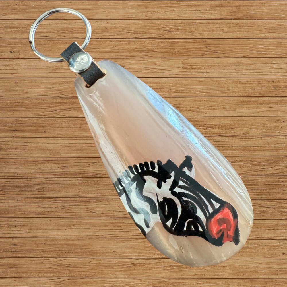 African Horn Keychain w/ Hand-painted Zebra – Handmade Kenyan Art